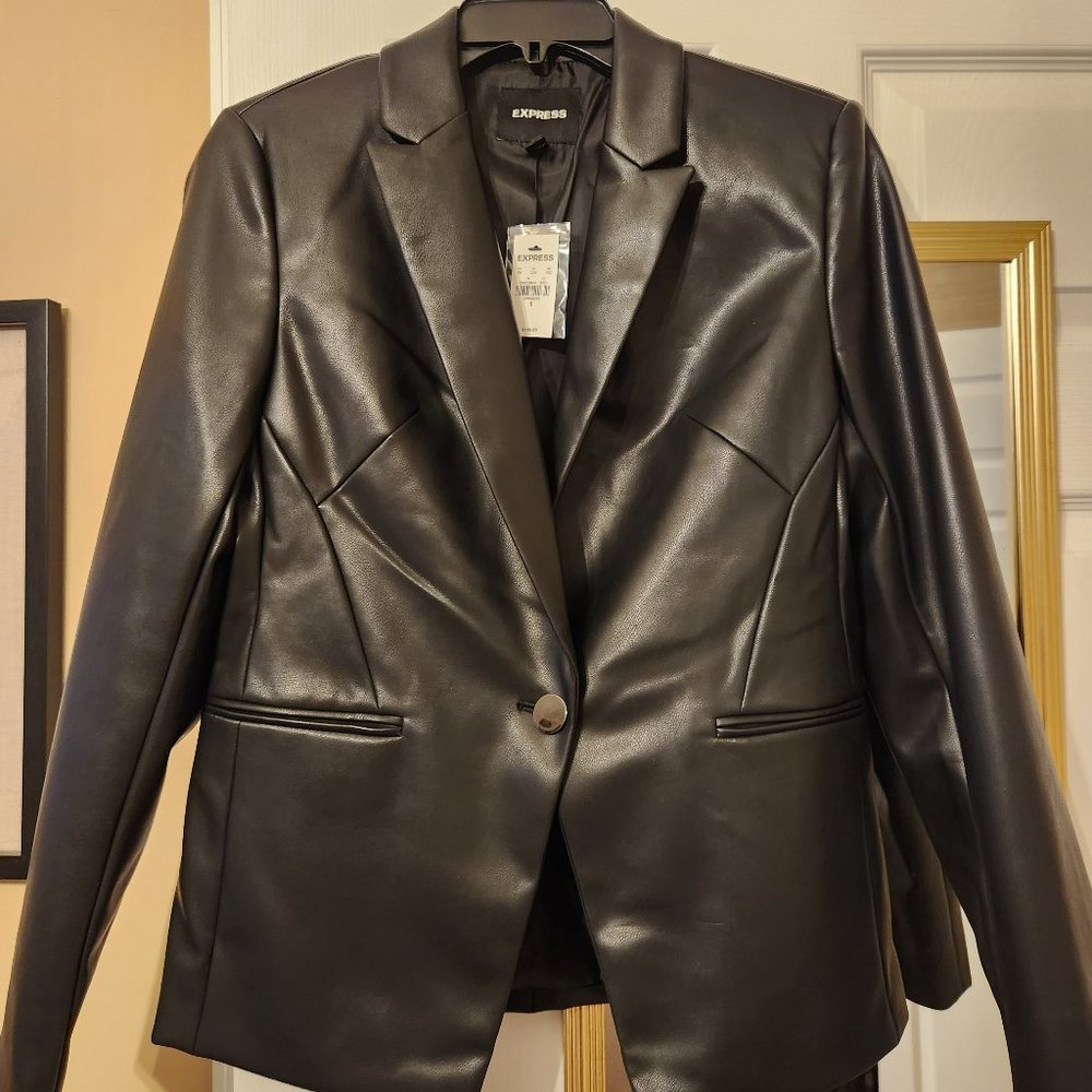 Express FAUX LEATHER ONE BUTTON BLAZER